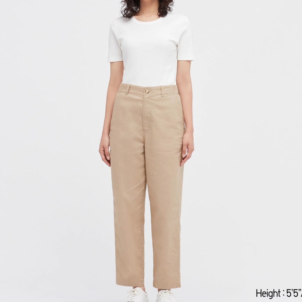 NWT Beige Linen Cotton Tapered Pants